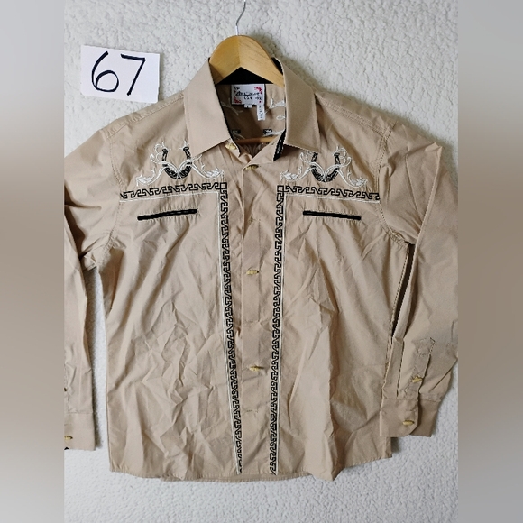 Ace of Diamonds Men's Large Western Rodeo Ranchwear Beige Button Up Long Sleeve - Picture 1 of 11